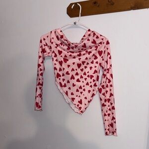 SHEIN Pink Heart Print Long Sleeve Top